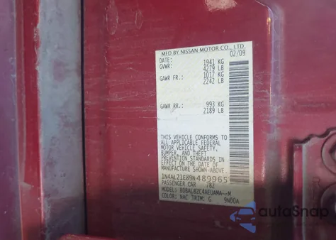 2009 Nissan Altima 2.5 S z USA, uszkodzony, nr VIN 1N4AL21E89N489965